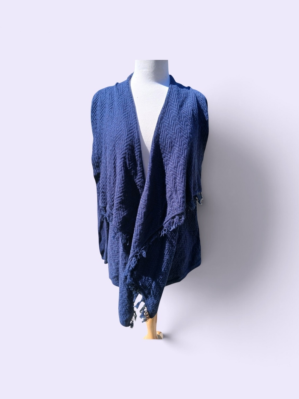 Sonoma Casual Open-Front Navy Fringe Knit Cardigan Large